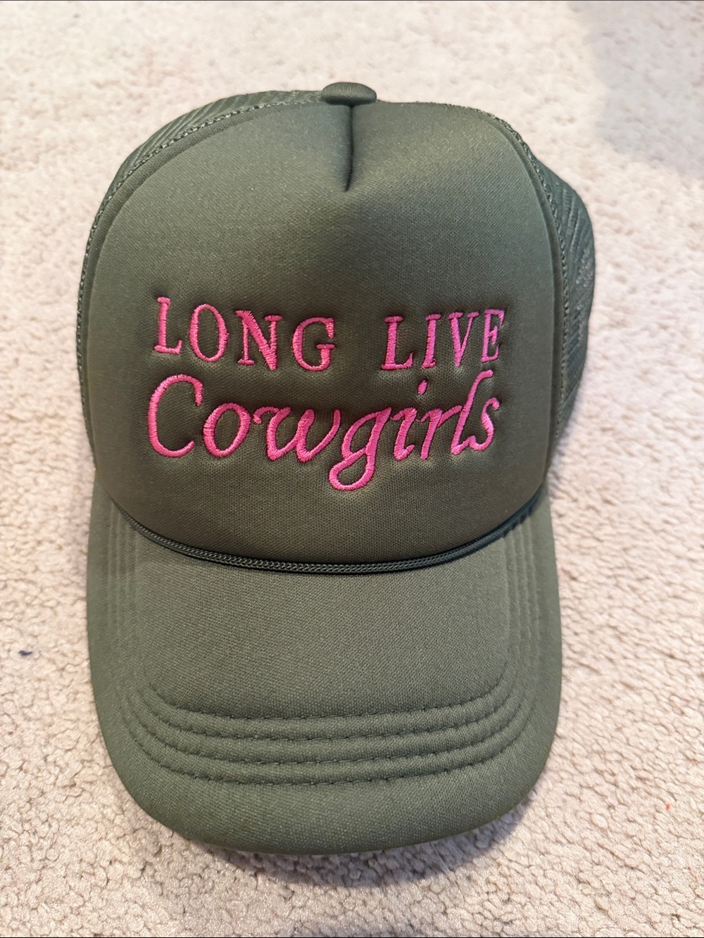 Long Live Cowgirls Olive Green trucker Cap with Pink Embroidery nwt